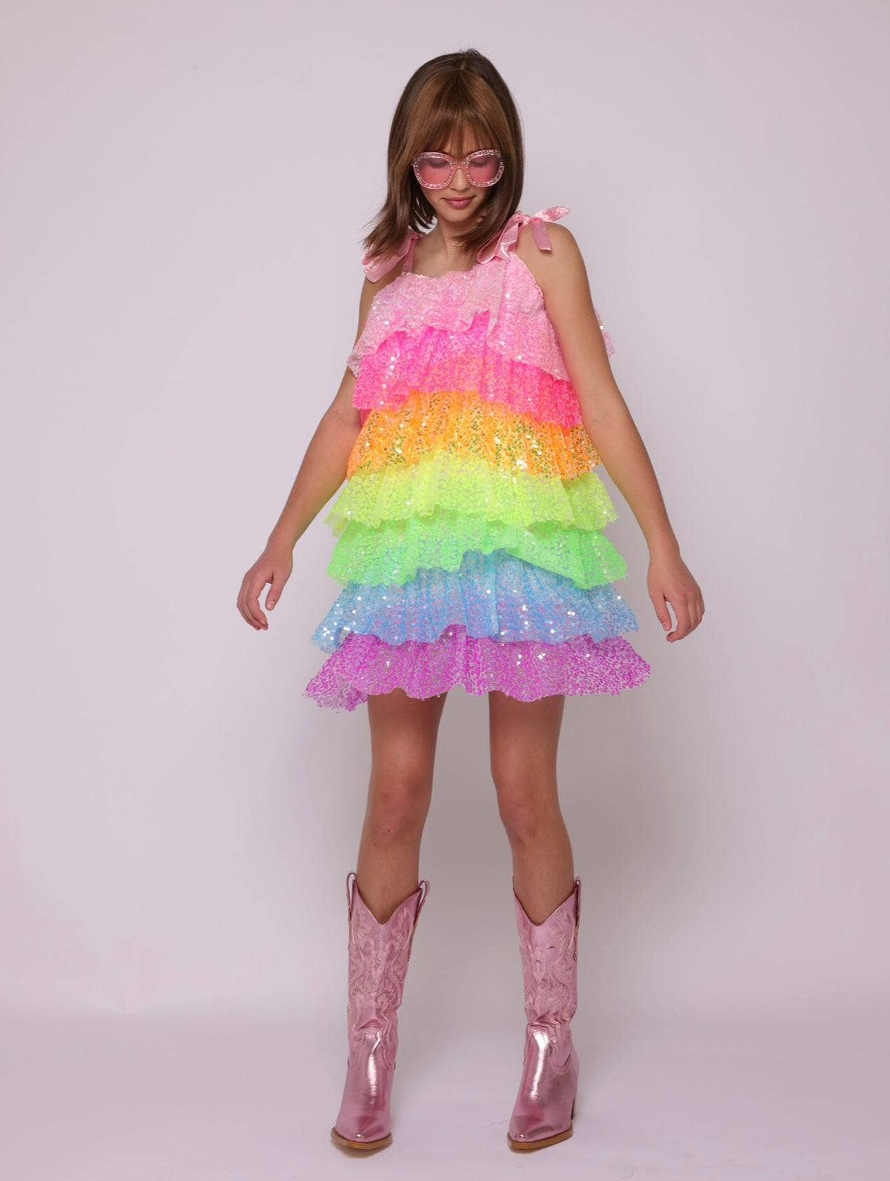 Neon Sequin Ruffle Dress