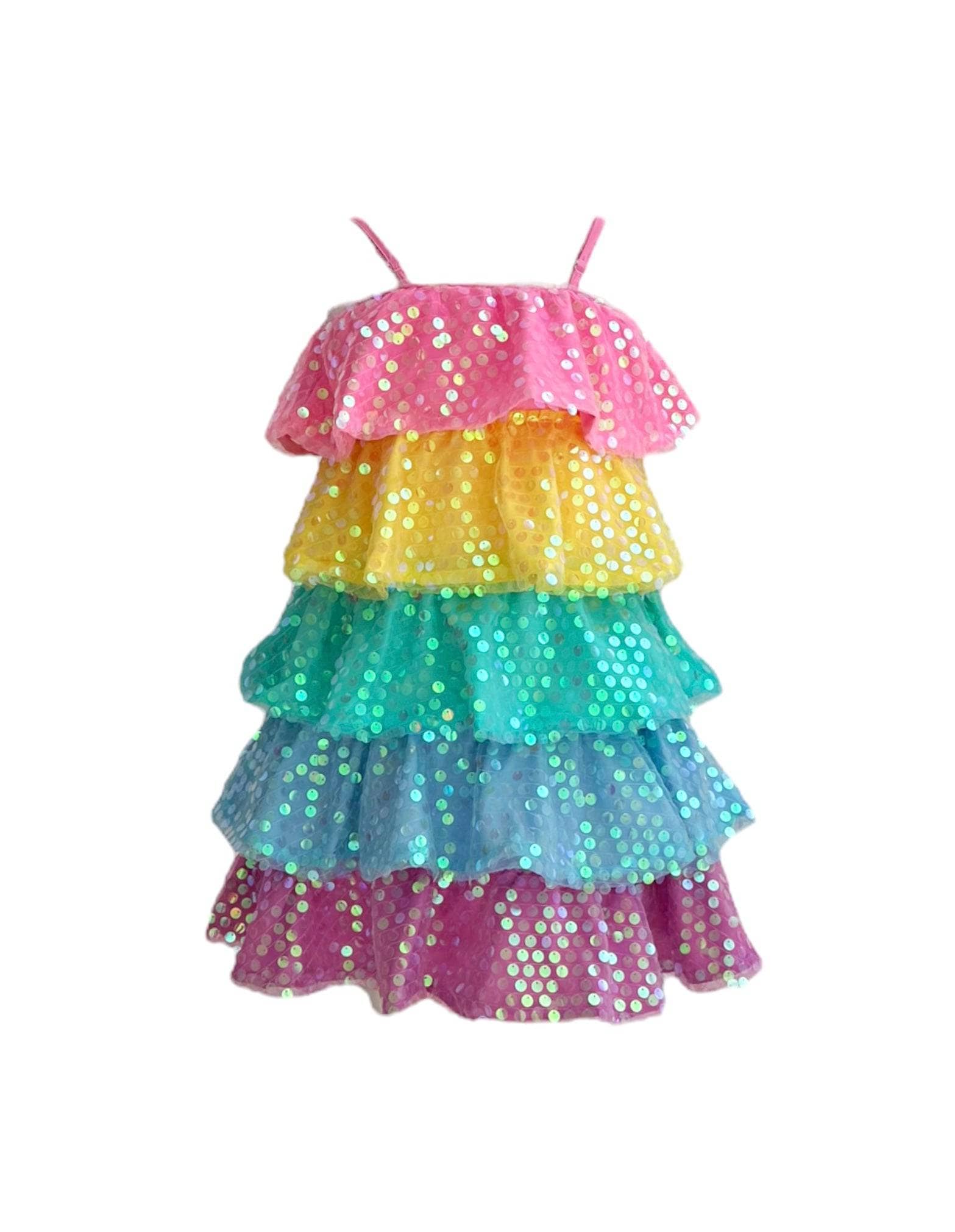 Girls Fluffy Sequin Rainbow Dress – TCL FASHIONS