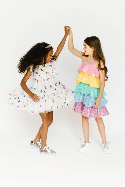 Lola & The Boys Dresses Rainbow Sequin Ruffle Dress