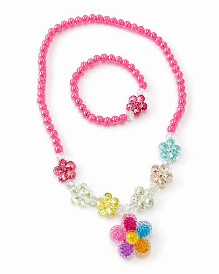 Beaded Daisy Bracelet and Necklace Set