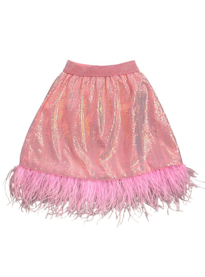 Lola + The Boys Feather Trims Pink Sequin Skirt
