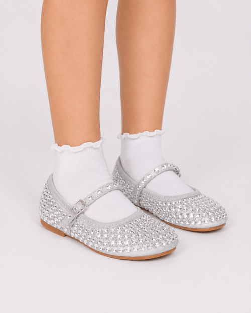 Lola and The Boys Footwear 7C (23) Crystal Heart Silver Ballet Flat