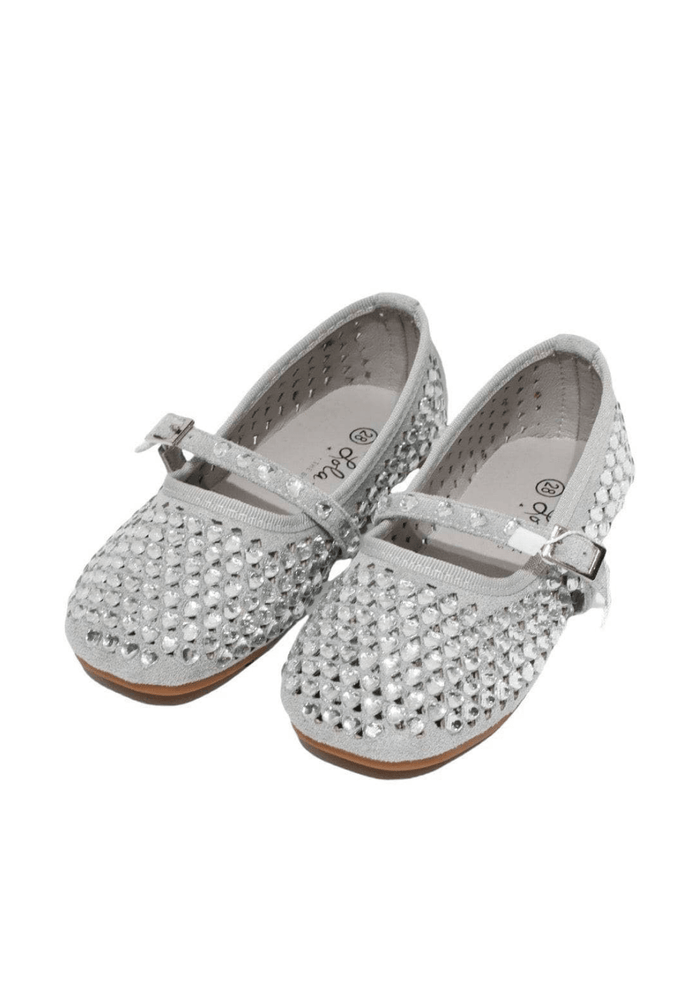 lola-new-arrival Footwear Crystal Heart Silver Ballet Flat