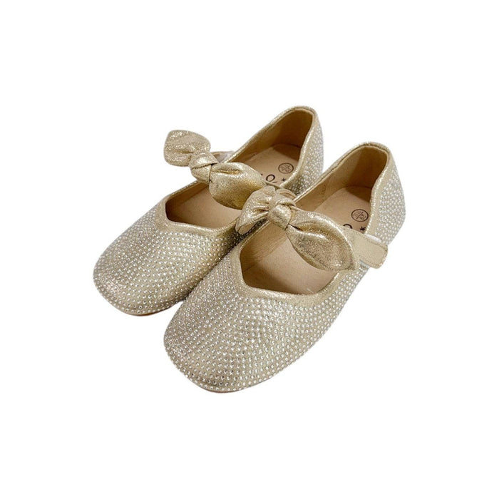 Lola-spring-25 Footwear 7C (23) Gold Crystal Bow Ballet Flat