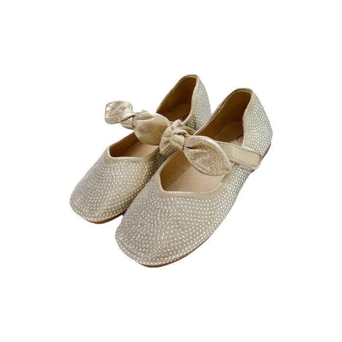Lola-spring-25 Footwear Gold Crystal Bow Ballet Flat