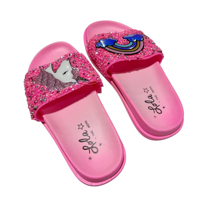 Lola + The Boys Footwear Irregular Pink Glitter Unicorn Slides