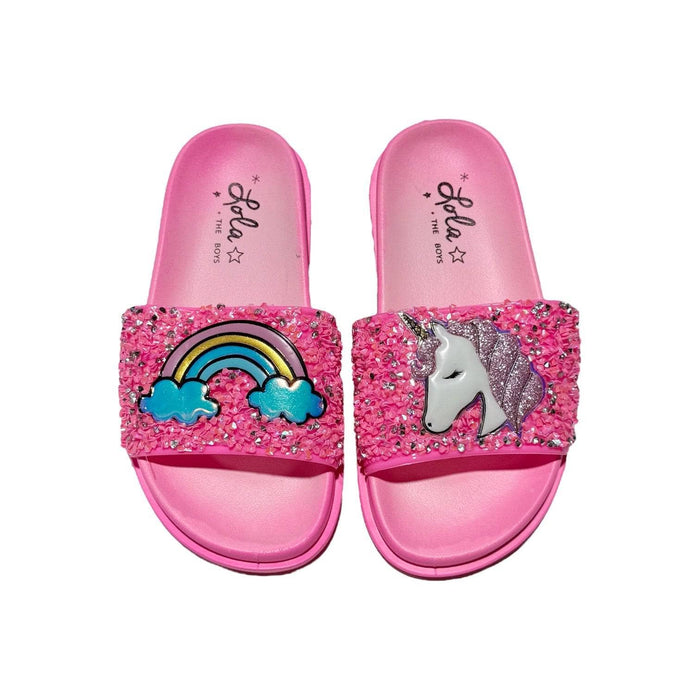 Lola + The Boys Footwear Irregular Pink Glitter Unicorn Slides