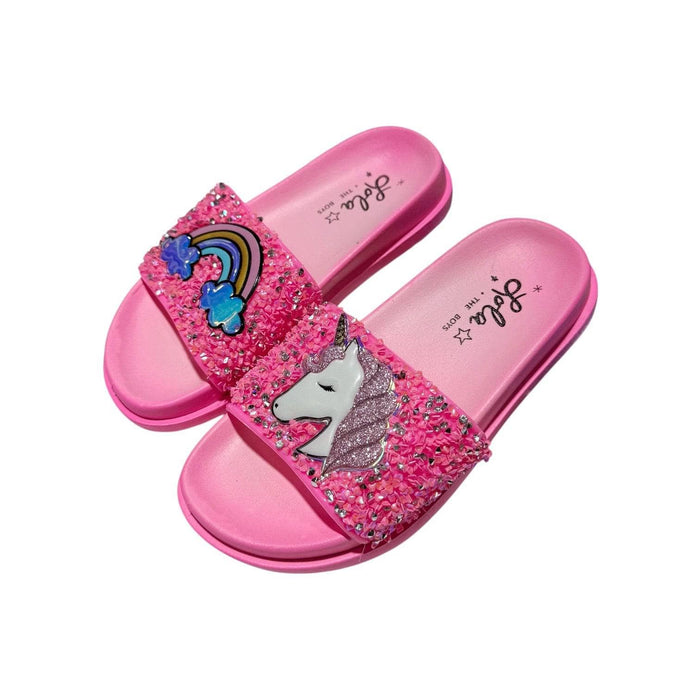 Lola + The Boys Footwear Irregular Pink Glitter Unicorn Slides