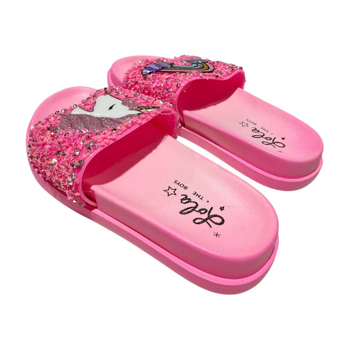 Lola + The Boys Footwear Irregular Pink Glitter Unicorn Slides