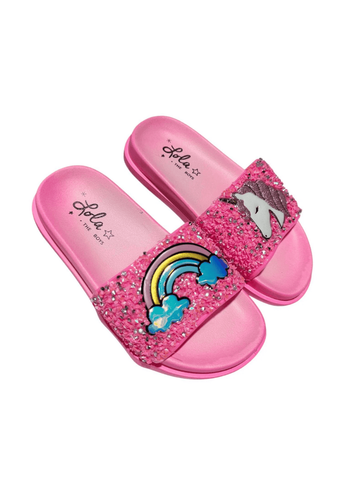Lola + The Boys Footwear Irregular Pink Glitter Unicorn Slides