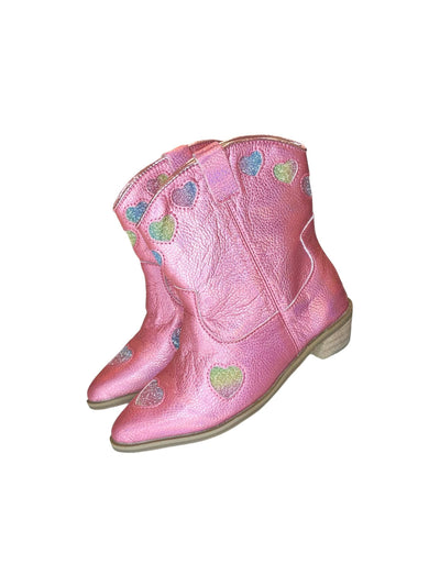 Lola + The Boys Footwear Pink Iridescent Heart Cowgirl Boots