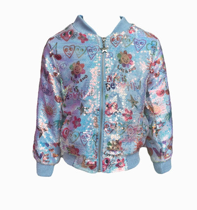 Lola + The Boys GOOD VIBES Doodle Sequin Bomber