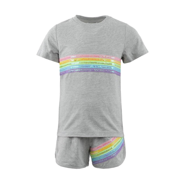Lola + The Boys 2 Grey Rainbow Sequin Short Set
