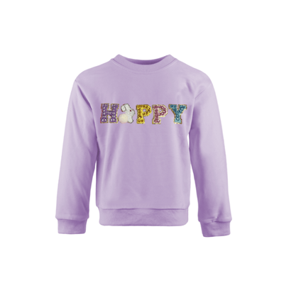 Lola + The Boys Lavender / 2 Happy Bunny Crystal Sweatshirt