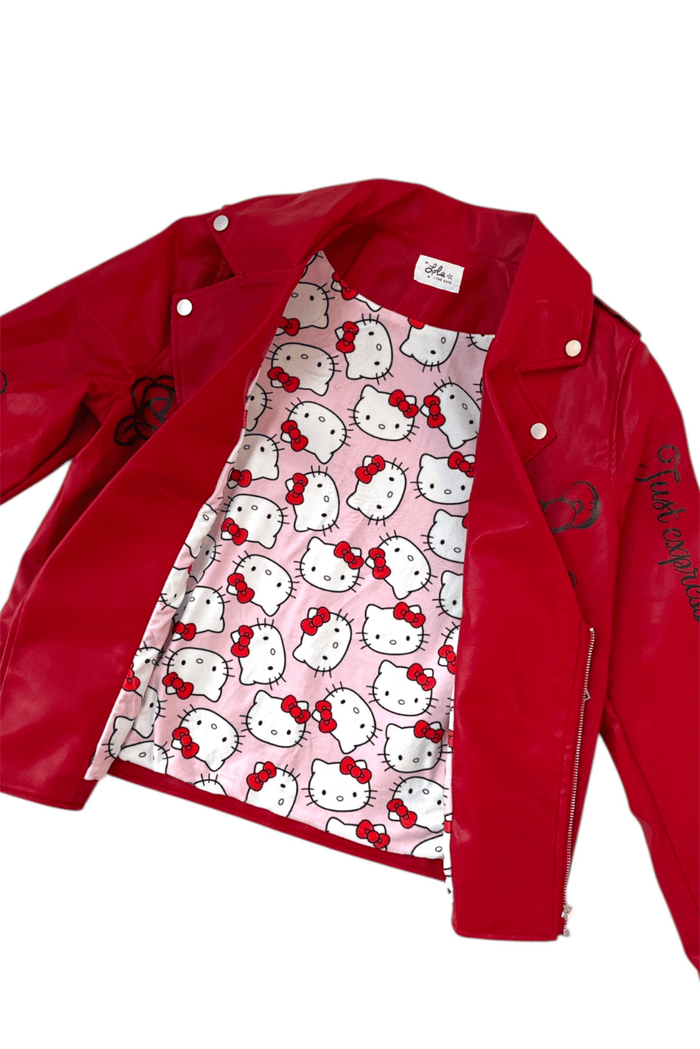 Lola + The Boys Hello Kitty Graffiti Biker Jacket Red – Teen/Women