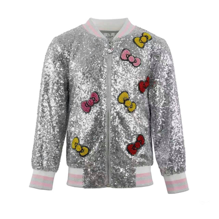 Lola + The Boys Hello Kitty Silver Sequin Bomber