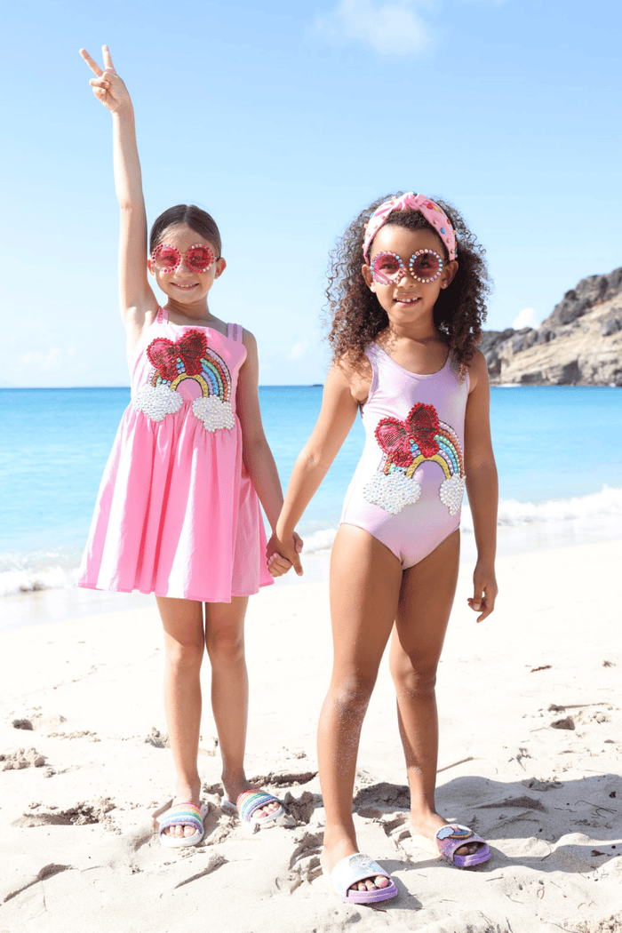 Lola + The Boys Hologram Rainbow Bow Gem Swimsuit