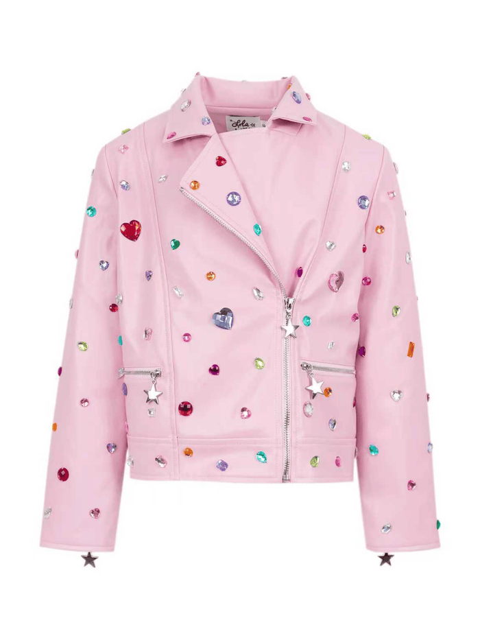 Lola + The Boys Jacket 2 Bejeweled Faux Leather Moto