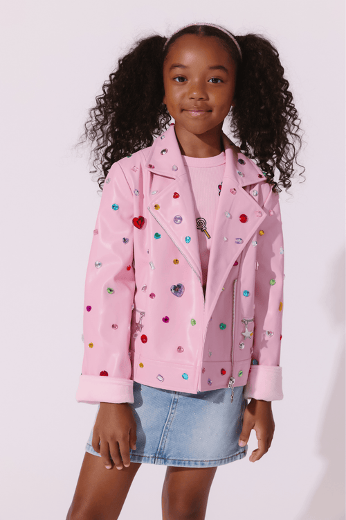 Lola + The Boys Jacket 2 Bejeweled Faux Leather Moto