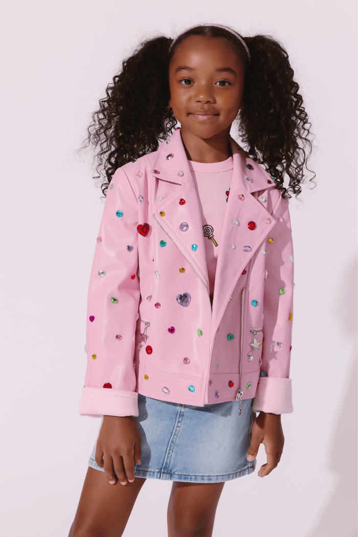 Lola + The Boys Jacket 2 Bejeweled Faux Leather Moto