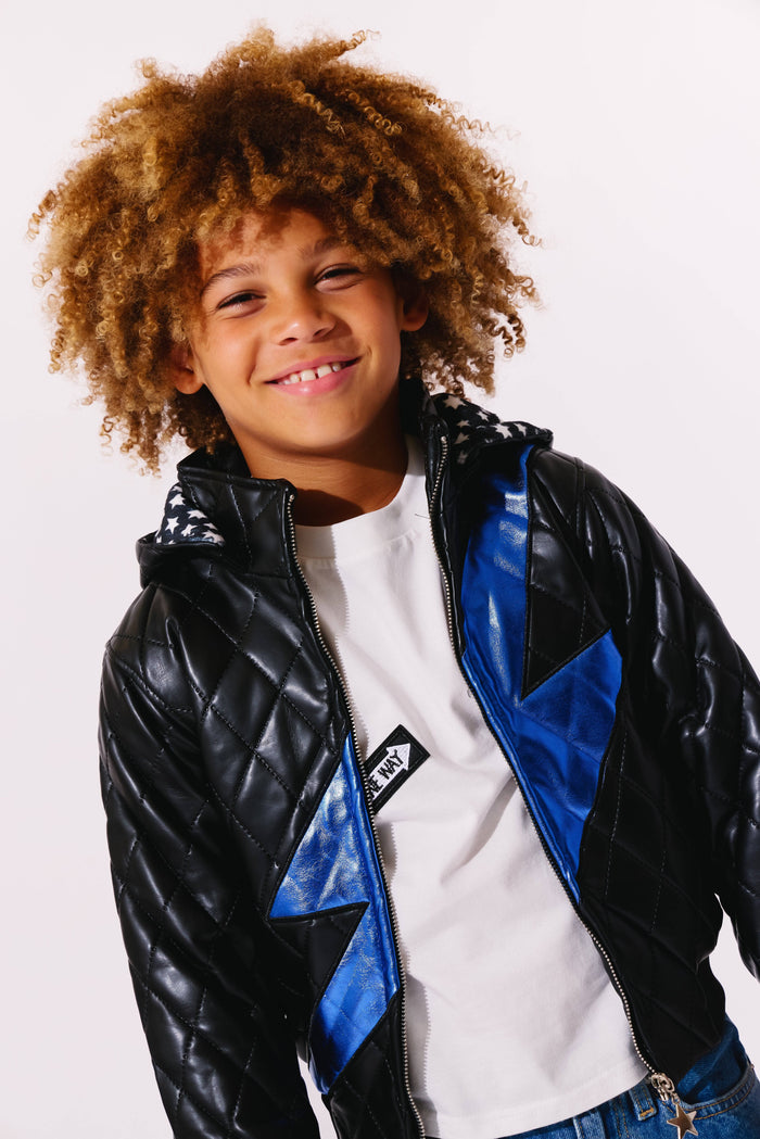 Lola + The Boys Jacket Blue Flash Leather Jacket