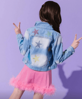 Crystal Rainbow Stars Denim Jacket