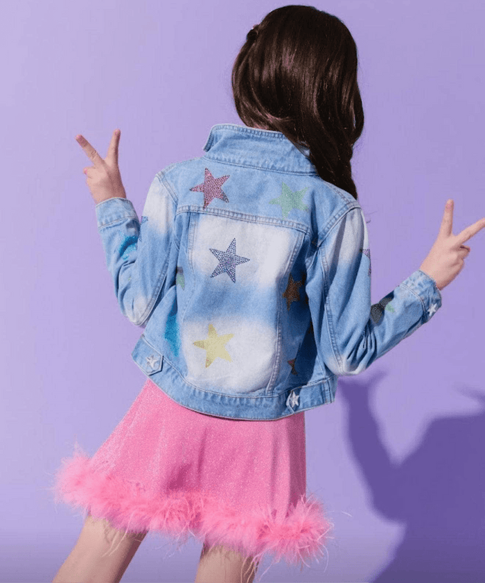 lola-new-arrival Jacket Crystal Rainbow Stars Denim Jacket