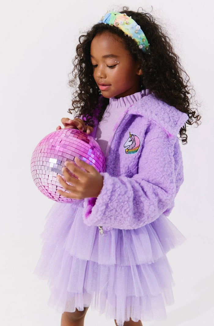 Lola + The Boys Jacket Crystal Unicorn Fuzzy Jacket