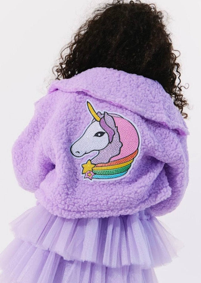 Lola + The Boys Jacket Crystal Unicorn Fuzzy Jacket