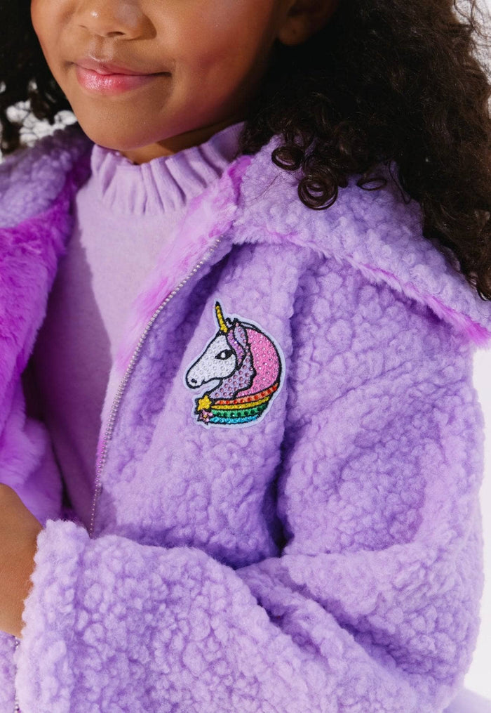 Lola + The Boys Jacket Crystal Unicorn Fuzzy Jacket