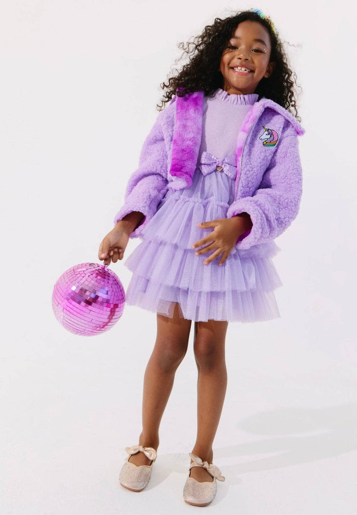 Lola + The Boys Jacket Crystal Unicorn Fuzzy Jacket