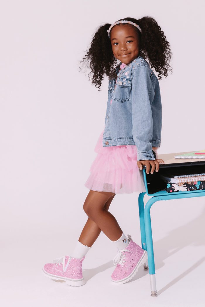 Lola + The Boys Jacket Diamond Drip Crop Denim Jacket