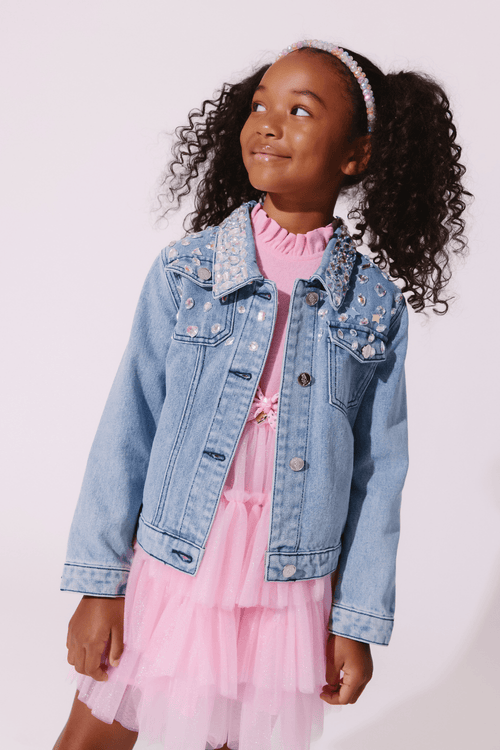 Lola + The Boys Jacket Diamond Drip Crop Denim Jacket