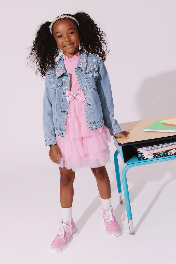 Lola + The Boys Jacket Diamond Drip Crop Denim Jacket