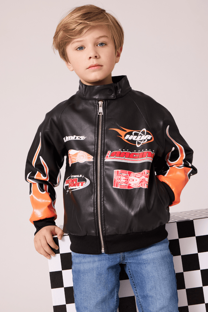 Lola + The Boys Jacket Faux Leather Racing Bomber