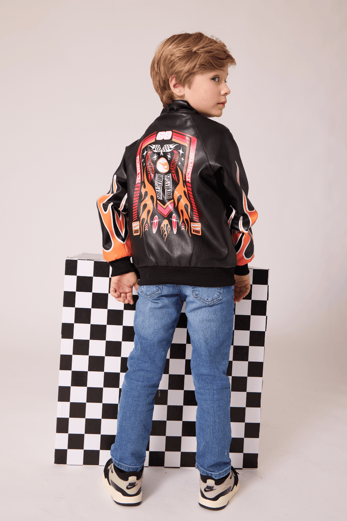 Lola + The Boys Jacket Faux Leather Racing Bomber
