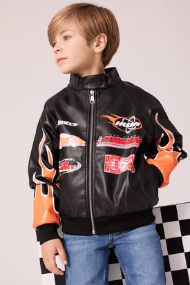 Faux Leather Racing Bomber