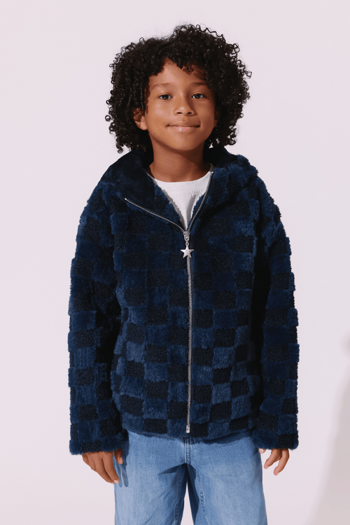 Lola + The Boys Jacket 2 Fuzzy Checkered Jacket