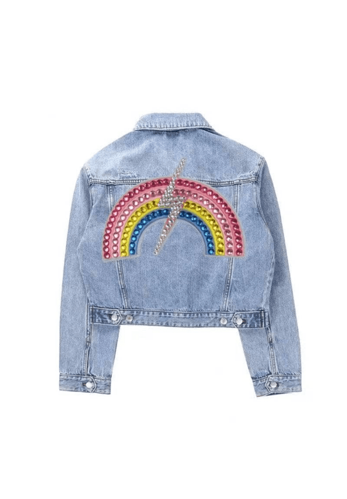 Lola + The Boys Jacket Gems Rainbow Flash Denim Jacket