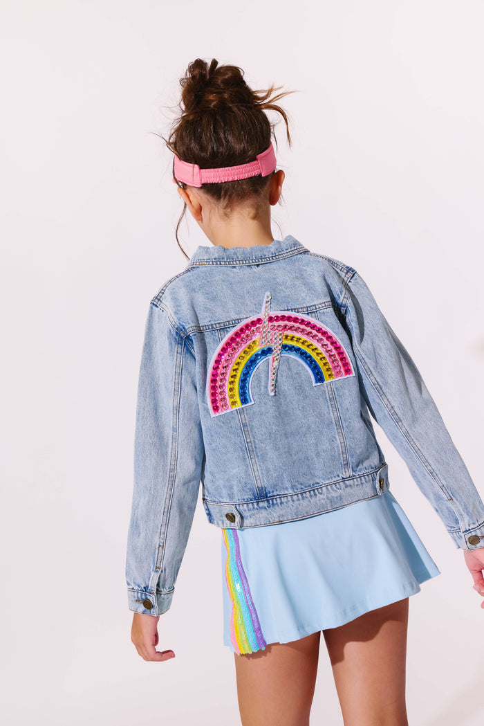 Lola + The Boys Jacket Gems Rainbow Flash Denim Jacket
