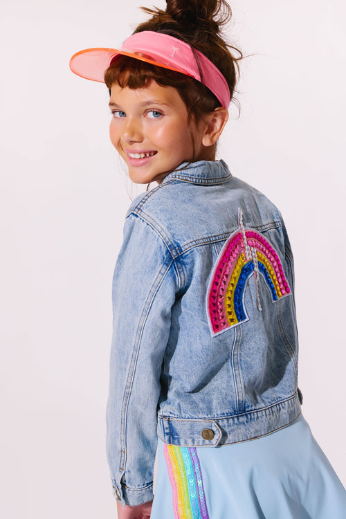 Lola + The Boys Jacket Gems Rainbow Flash Denim Jacket