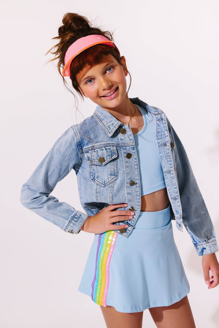 Lola + The Boys Jacket Gems Rainbow Flash Denim Jacket