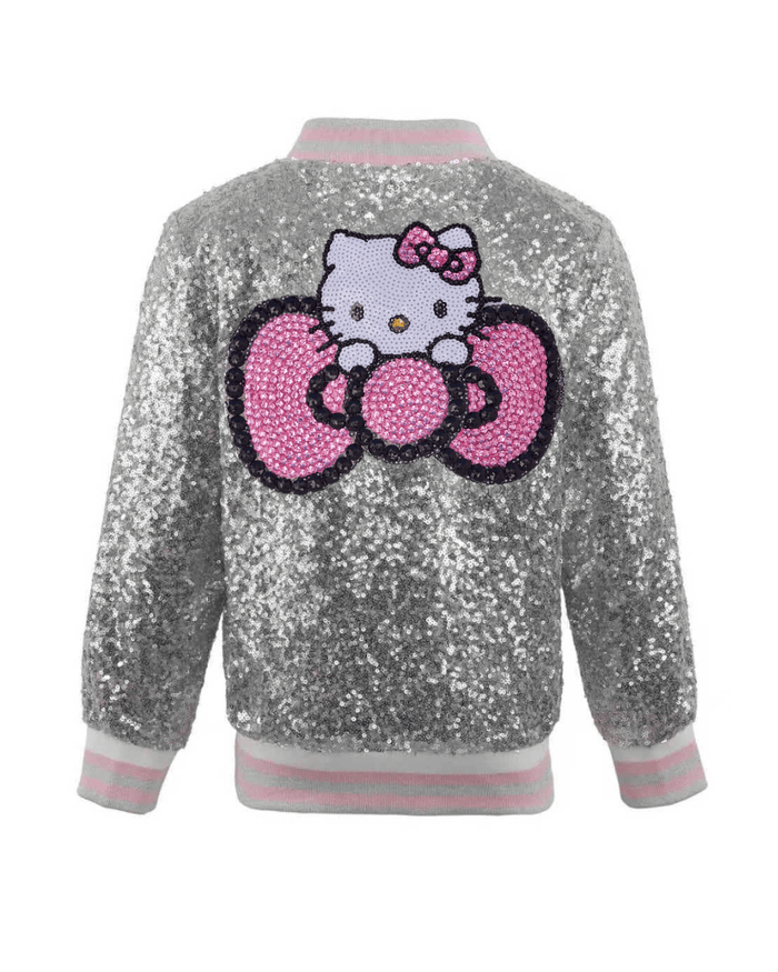 Lola + The Boys Jacket Hello Kitty Silver Sequin Bomber