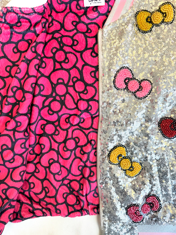 Lola + The Boys Jacket Hello Kitty Silver Sequin Bomber