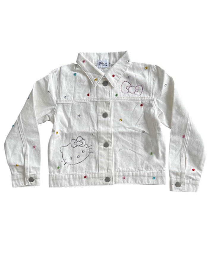 Lola + The Boys Jacket Hello Kitty® White Denim Rainbow Crystal Jacket