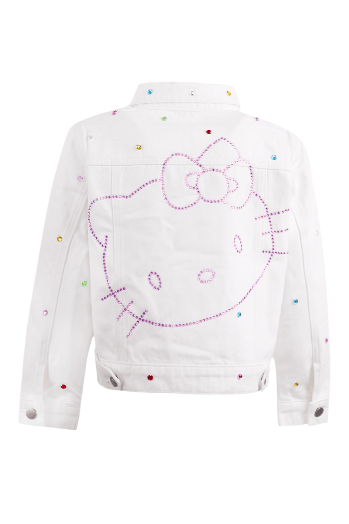 Lola + The Boys Jacket Hello Kitty® White Denim Rainbow Crystal Jacket