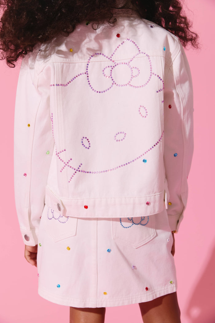Lola + The Boys Jacket Hello Kitty® White Denim Rainbow Crystal Jacket