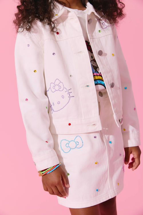 Lola + The Boys Jacket Hello Kitty® White Denim Rainbow Crystal Jacket