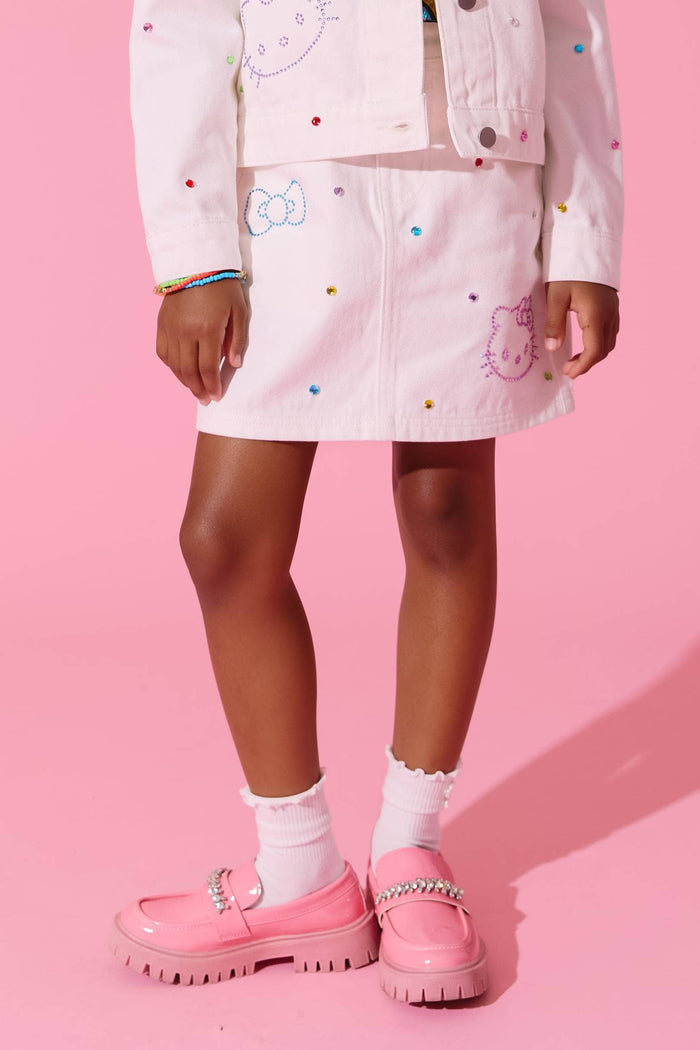 Lola + The Boys Jacket Hello Kitty® White Denim Rainbow Crystal Jacket