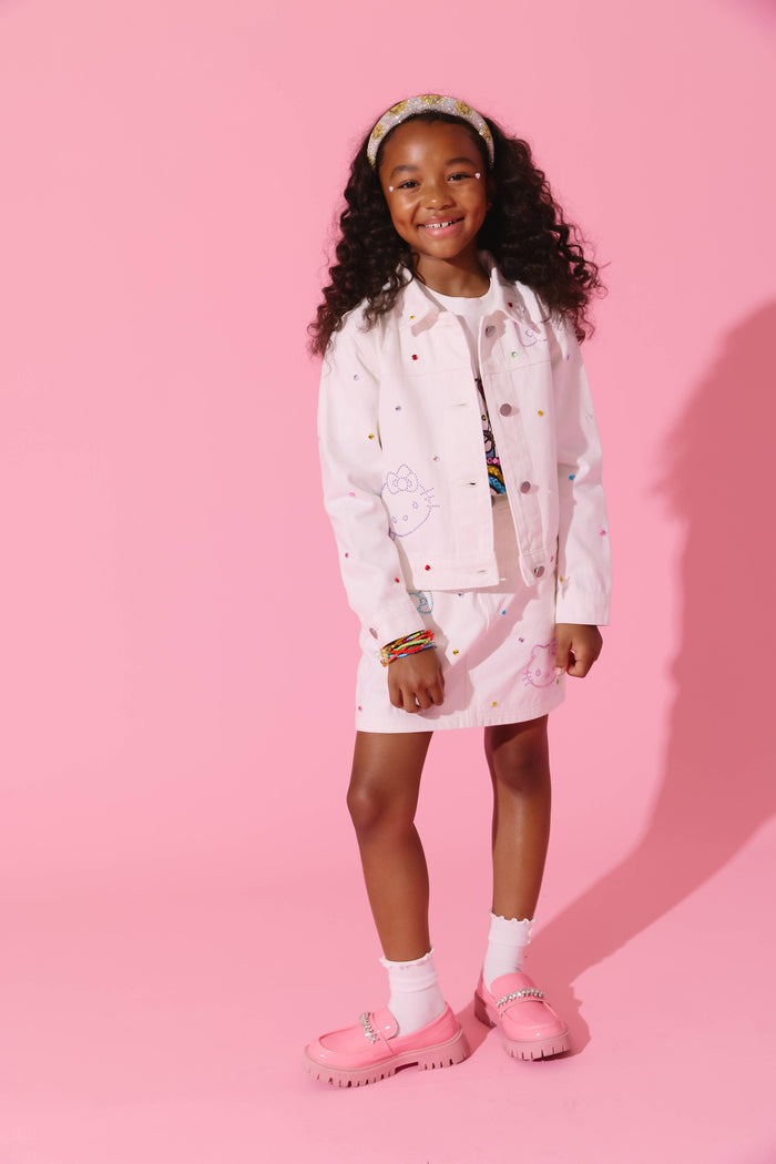 Lola + The Boys Jacket Hello Kitty® White Denim Rainbow Crystal Jacket